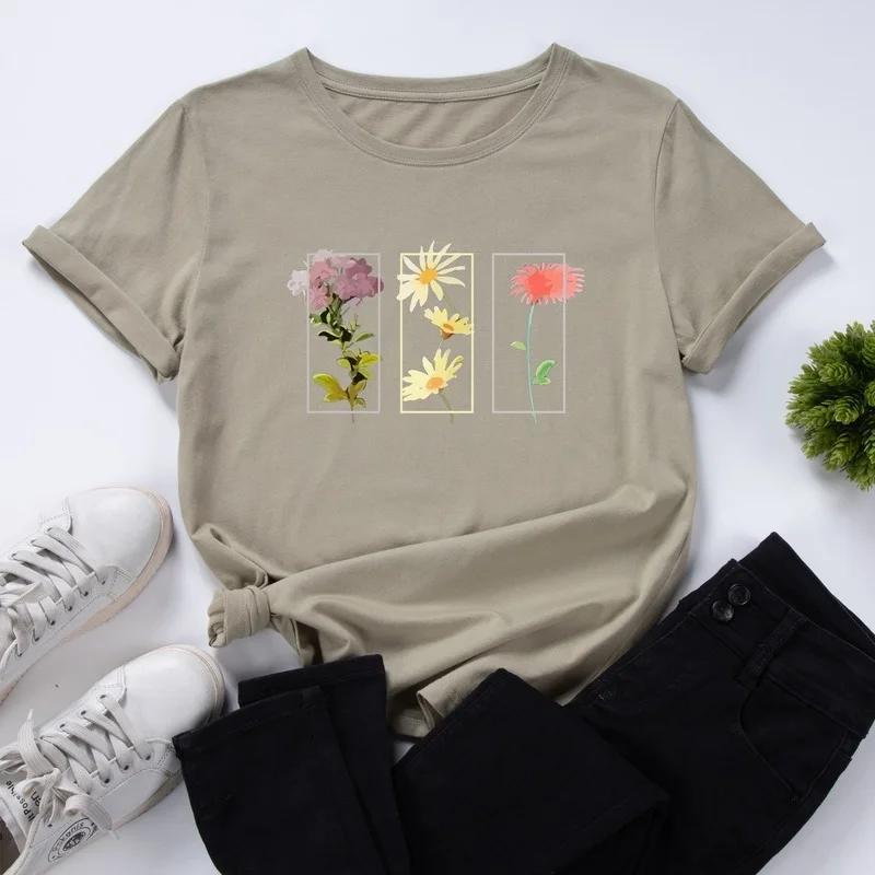 Godišnja ženska moda majica kratkih rukava s cvjetnim ispis, ženska grafička Casual odjeća, ženska svakodnevne besplatne majice sa O-izrez, Vrhovima Slika  0