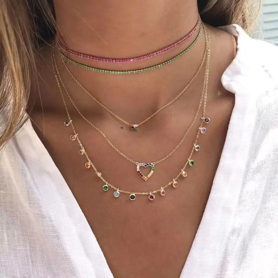 Moda 1 broj vještački obojeni ogrlica različitih boja crystal ogrlica za TENIS na ledu briljantan donje ogrlica nakit veleprodaja Slika  0