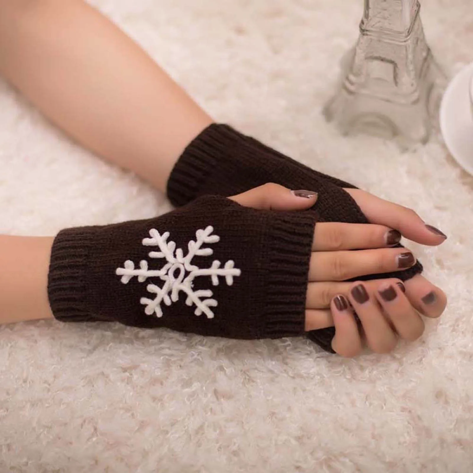 Ženske kašmir tople zimske rukavice s po cijeloj površini Pahulje Ženske Rukavice pletene rukavice bez prstiju Ženski ručni ručni Meke tople rukavice Slika  0