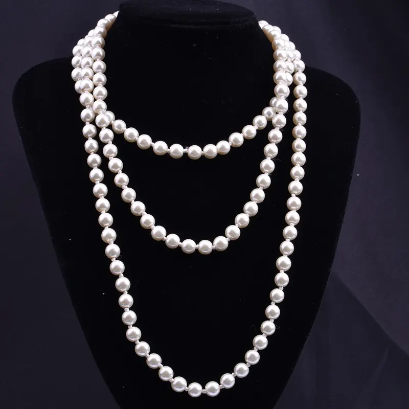 Elegantan biserna ogrlica dužine 1,5 m, bijele boje, promjera 8 mm, za žene, muškarce, djevojke, mlade, Vjenčanje college, džemper, bisera ogrlice, Trend 2021 Slika  1