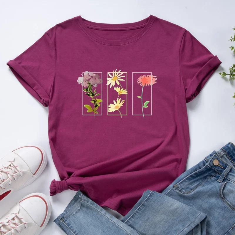 Godišnja ženska moda majica kratkih rukava s cvjetnim ispis, ženska grafička Casual odjeća, ženska svakodnevne besplatne majice sa O-izrez, Vrhovima Slika  1