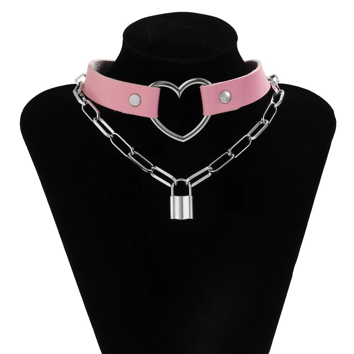 Gotička Pink umjetna koža Kratke ogrlice Ogrlice za žene Višeslojne debeli lanac sa ključem Privjesak Ogrlica 2022 Modni nakit darove Slika  1