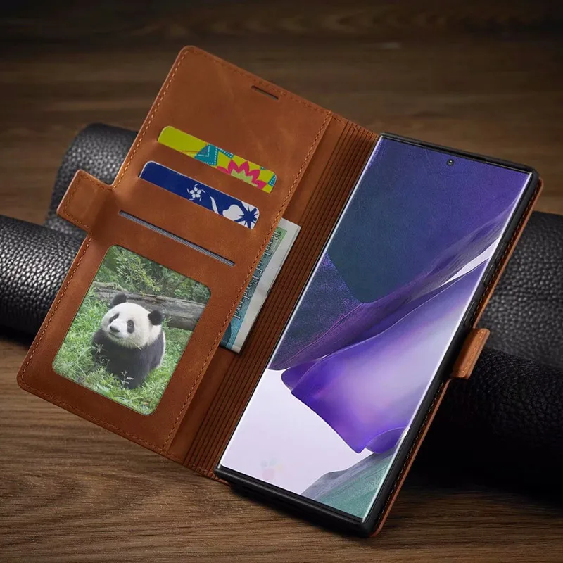 Luksuzni Magnetski kožna torbica-novčanik s gornjim poklopcem za Samsung Galaxy Note 9 10 20 Ultra Plus A21S S20 Zaštitni poklopac postolja za vlasnika Kartice Slika  1