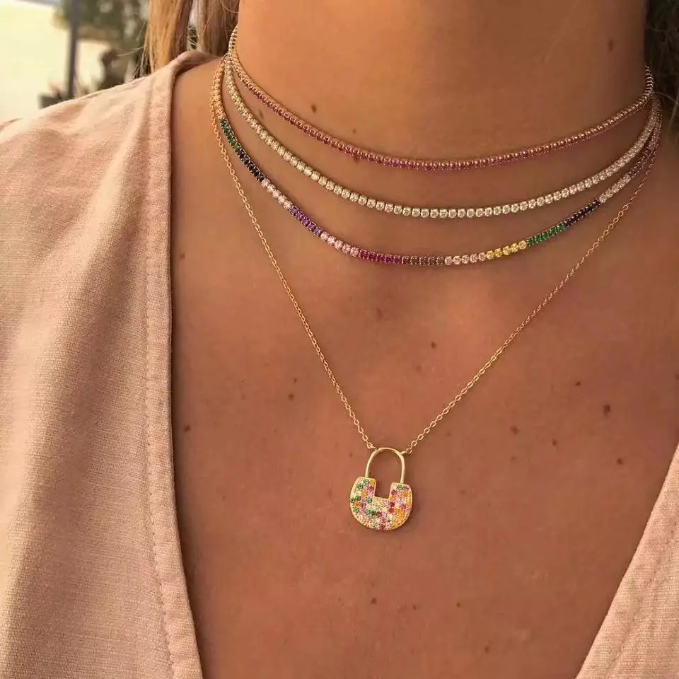 Moda 1 broj vještački obojeni ogrlica različitih boja crystal ogrlica za TENIS na ledu briljantan donje ogrlica nakit veleprodaja Slika  1