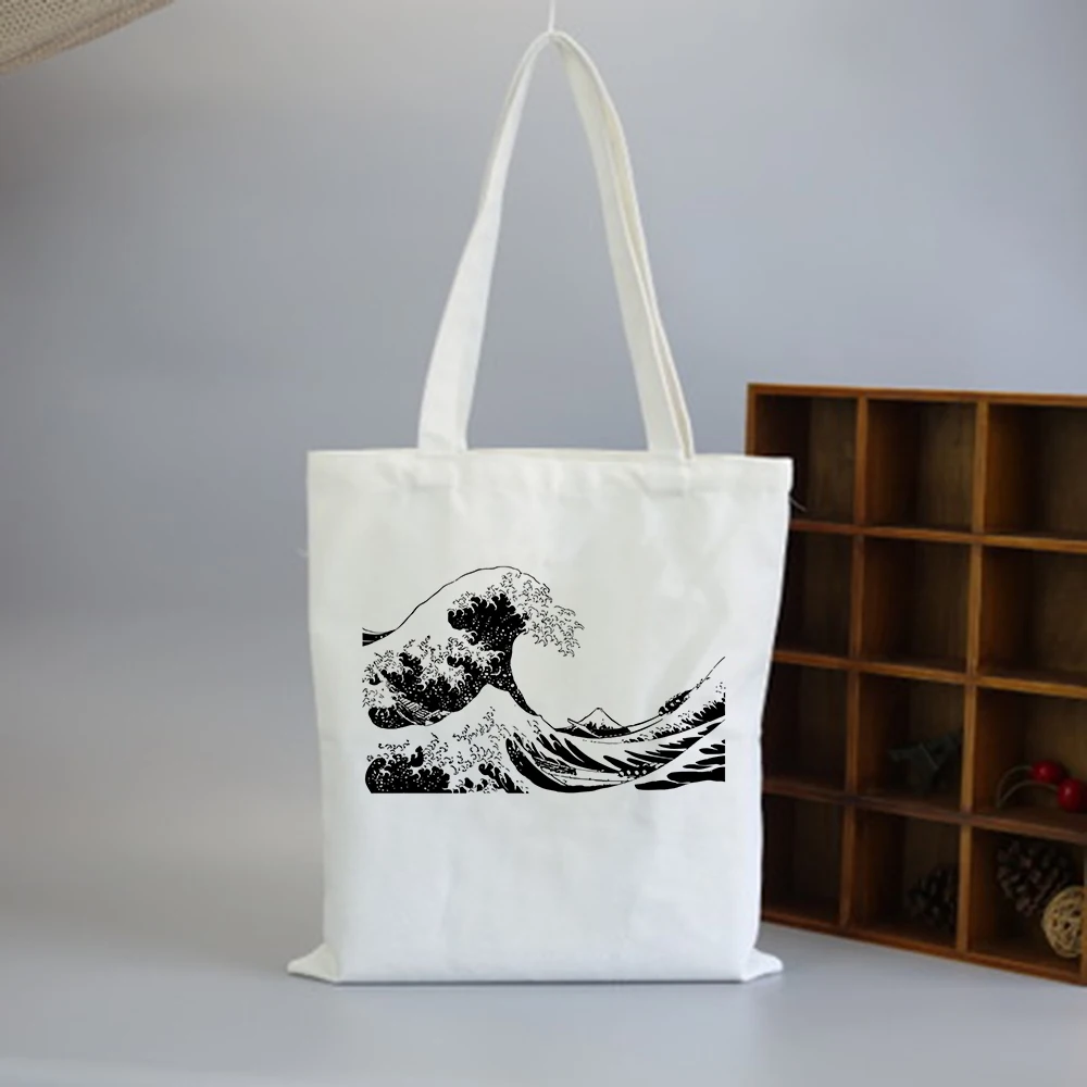 Холщовая shopping bag za žene s волнистым po cijeloj površini Velikog kapaciteta ženska torba na rame Reusable Eko-холщовая putnu torbu za dame Slika  1