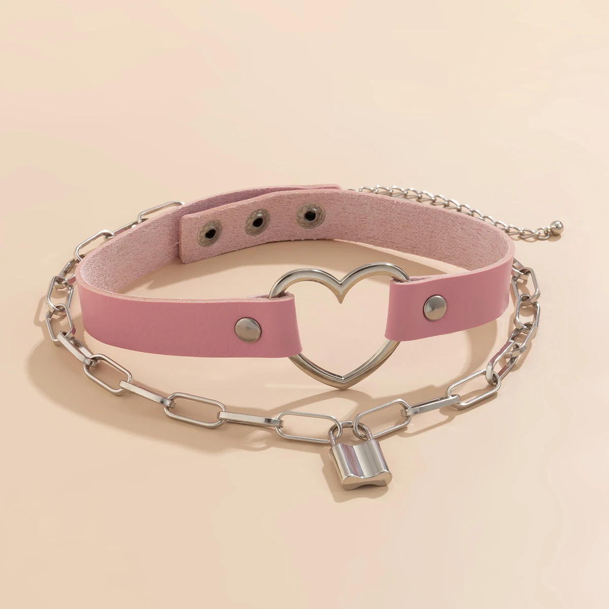 Gotička Pink umjetna koža Kratke ogrlice Ogrlice za žene Višeslojne debeli lanac sa ključem Privjesak Ogrlica 2022 Modni nakit darove Slika  2