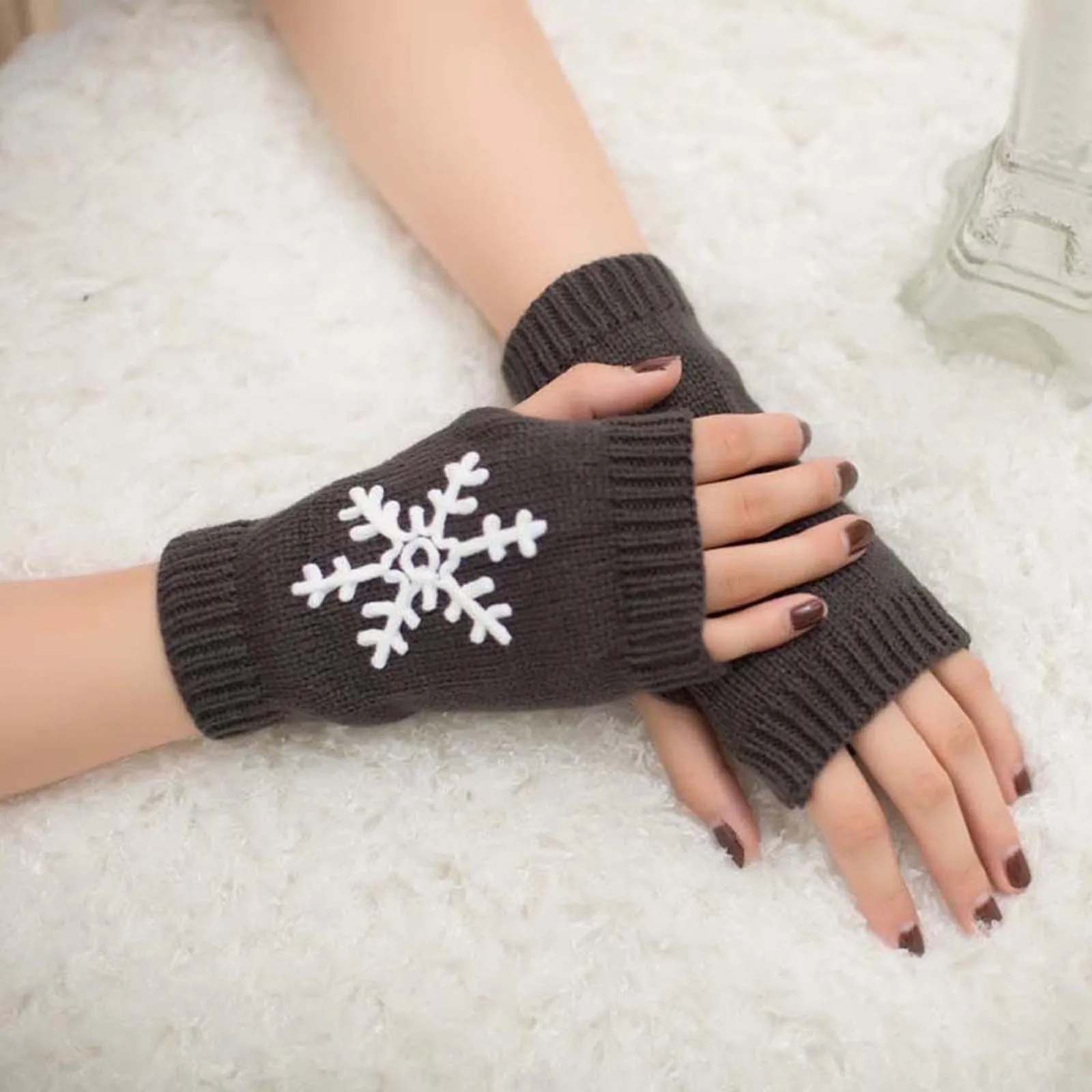 Ženske kašmir tople zimske rukavice s po cijeloj površini Pahulje Ženske Rukavice pletene rukavice bez prstiju Ženski ručni ručni Meke tople rukavice Slika  2