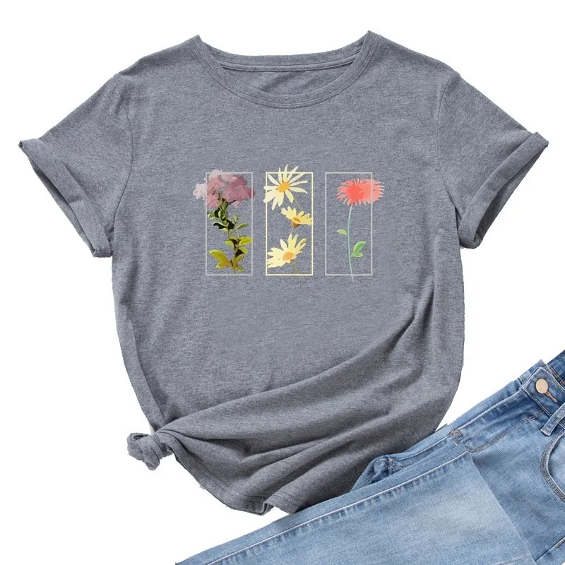 Godišnja ženska moda majica kratkih rukava s cvjetnim ispis, ženska grafička Casual odjeća, ženska svakodnevne besplatne majice sa O-izrez, Vrhovima Slika  3