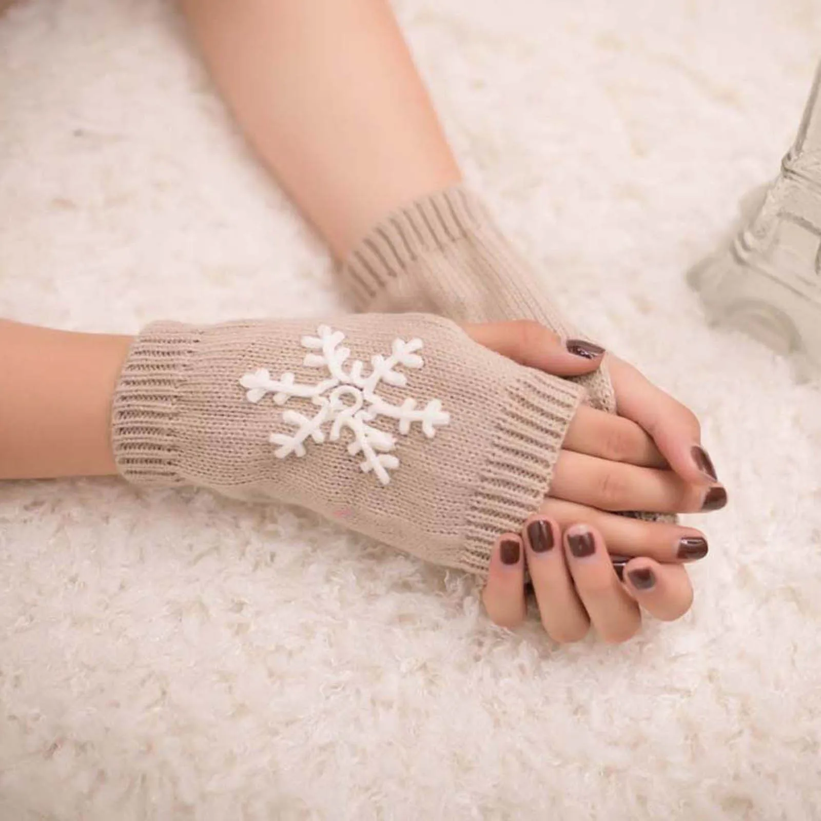 Ženske kašmir tople zimske rukavice s po cijeloj površini Pahulje Ženske Rukavice pletene rukavice bez prstiju Ženski ručni ručni Meke tople rukavice Slika  3