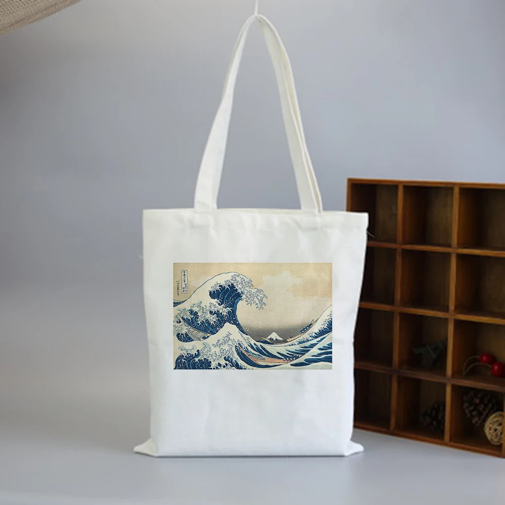Холщовая shopping bag za žene s волнистым po cijeloj površini Velikog kapaciteta ženska torba na rame Reusable Eko-холщовая putnu torbu za dame Slika  3
