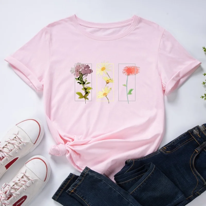 Godišnja ženska moda majica kratkih rukava s cvjetnim ispis, ženska grafička Casual odjeća, ženska svakodnevne besplatne majice sa O-izrez, Vrhovima Slika  4