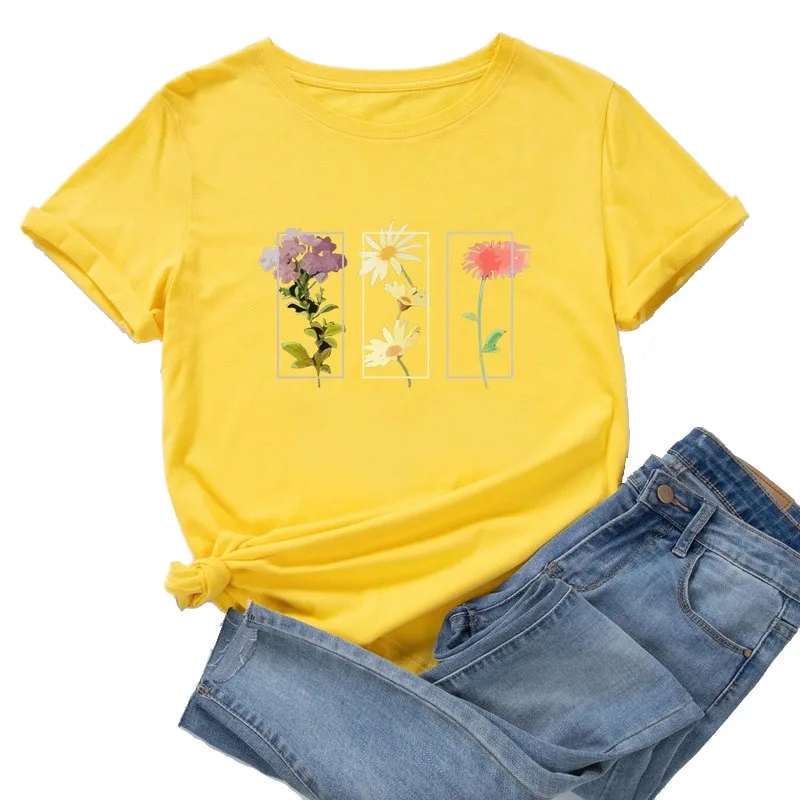 Godišnja ženska moda majica kratkih rukava s cvjetnim ispis, ženska grafička Casual odjeća, ženska svakodnevne besplatne majice sa O-izrez, Vrhovima Slika  5