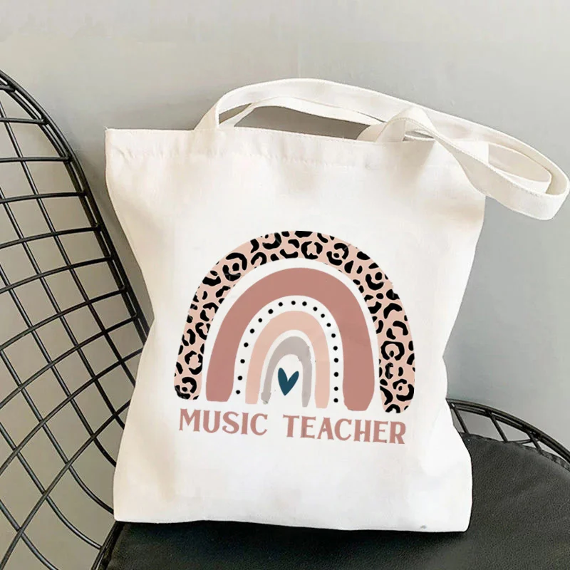 Isporuke Ružičasta učiteljica glazbe Tiskane torba za žene Harajuku mušterija Zabavna torba na rame za kupovinu Dama poklon холщовая torba Slika  5