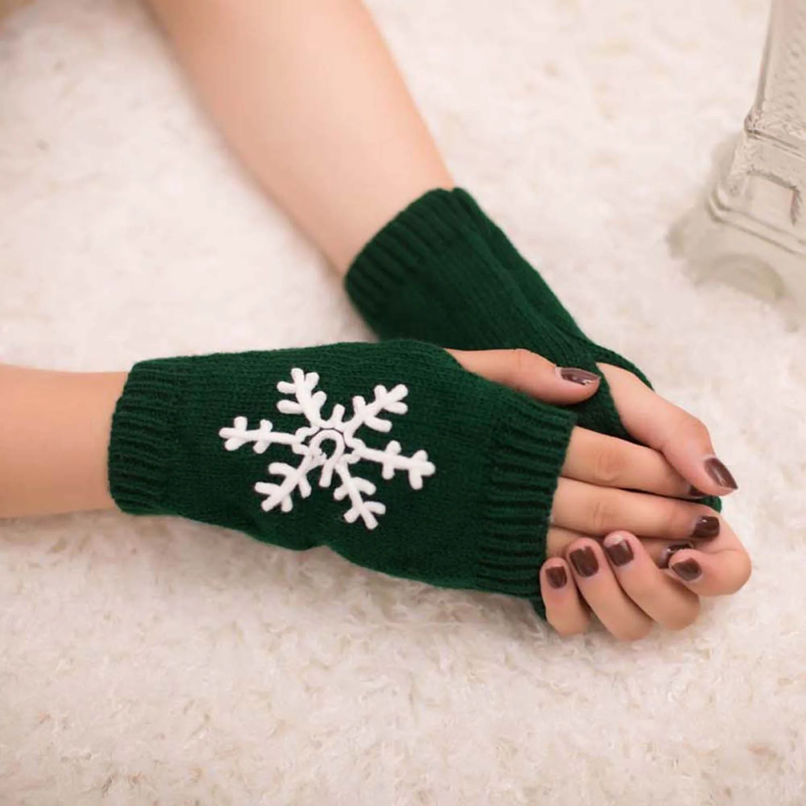 Ženske kašmir tople zimske rukavice s po cijeloj površini Pahulje Ženske Rukavice pletene rukavice bez prstiju Ženski ručni ručni Meke tople rukavice Slika  5