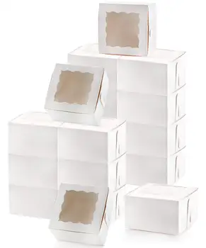 15/25 kom 4/6 cm Bijela Kraft-papir u Boji Kutije za pečenje kolača s prozorima Dekorativna Ambalaža za prehrambene proizvode, Poklon Kutija za Pakiranje torba