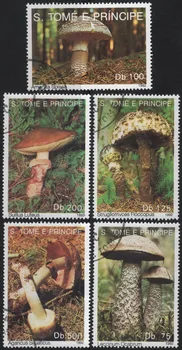 5 Kom./Compl. Poštanske marke Sao Tome i Principe 1992. Gljive se Koriste Poštanske marke s oznakama za prikupljanje