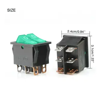 5pcs za UKLJUČIVANJE/ISKLJUČIVANJE 6-pin Dual Prekidač za ljuljanje SPST 250 v/16A 250v/30A AC KCD3 Zelena