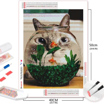 HUACAN Životinja Diamond Mozaik Mačka 5D DIY Diamond Slikarstvo Akvarij Pun Setovi Za Vez Slike Na Zidu