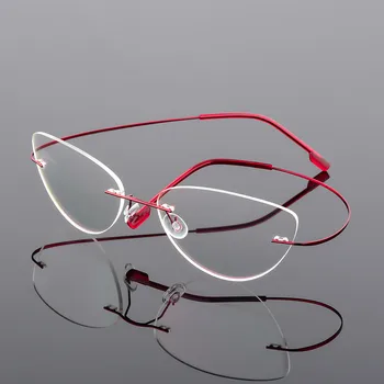 Iboode Modne Naočale za mačji očiju rimless od legure titana Ultra Naočale Nove Muške Naočale Jednostavno Ogledalo Ženske naočale, za naočale