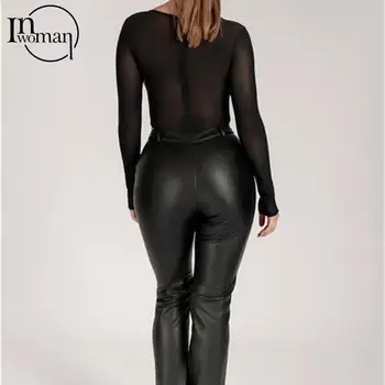 INWOMAN Jesen seksi crno roza kožne hlače Ženske 2021 Uske duge hlače s visokim strukom Žene zakopčane Klupska odjeća hlače Spaljene