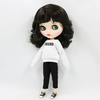 Ledeni odjeća za lutke DBS Blyth licca zajednički odgovaraju za igračaka za tijelo, bijela košulja, crne hlače i odjeću za djevojčice-lutke anime