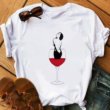 Ljetna Nova moda kratkih rukava Ženska t-shirt Čaše za vino s grafičkim po cijeloj površini Crne majice Ženske Svakodnevne vrhovima Harajuku t-Shirt