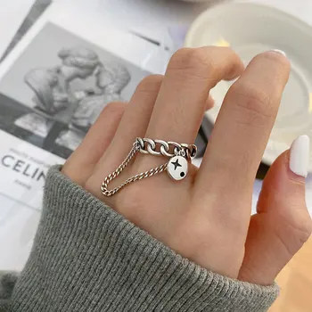 Novi Punk Cool hip-pop prsten za žene Drevna Srebrna Podesiva lanac s otvorenim prstena za prste Za žene Poklon za djevojčice