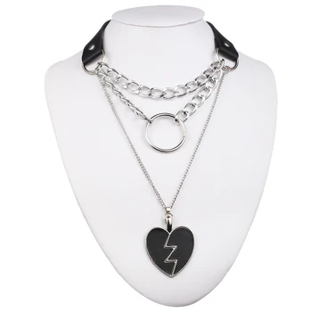Slojevita lanac ogrlica Punk ogrlicu ovratnik gotička privjesak ogrlica ženska crna koža emo gotički nakit
