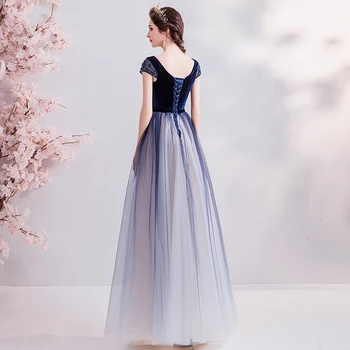SSYFashion Novo luksuzno tamno plava večernja haljina Банкетное Elegantan kontrastne boje sa šljokicama i perlicama Večernje haljine dužine do poda