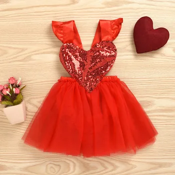 Valentinovo Za mlade djevojke Haljina Večernja haljina princeza Crvene Leteći rukava Srce Ljubavi sa šljokicama Nadvoji linija Odijelo haljina