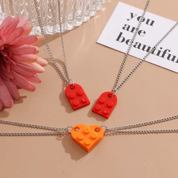 Vienkim 2 kom. Srce Opeke par Ljubavno ogrlica za zaljubljene Žene Muškarce Elementi Lego Ogrlice Prijateljstvo Poklon za Valentinovo Nakit
