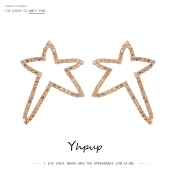 Yhpup Moda Star Šuplje Naušnice-Roze Luksuzni Bling Gorskog Kristala Geometrijski Naušnice Za Žene Svadbeni Nakit Poklon 2021