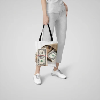 Zabavne Dolarskih novčanica shopping Bag za žene Muška Moda Luksuzni Gotovinu Eko Reusable Холщовая torba za pohranu student torba za kupovinu