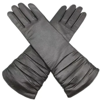 Zimske ženske rukavice od janjeće kože, modni rukavice od janjeće kože, nove toplo fluorescentno kožne srednje dužine 35 cm, boja pištolj, ženske rukavice za vožnju 20