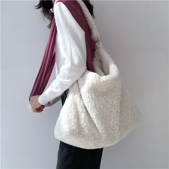 Zimske ženske torbe od vune Luksuzne dizajnerske bijele torbe na rame Brand od umjetnog krzna Velika torba Ženska torba-instant messenger Bag-kantu
